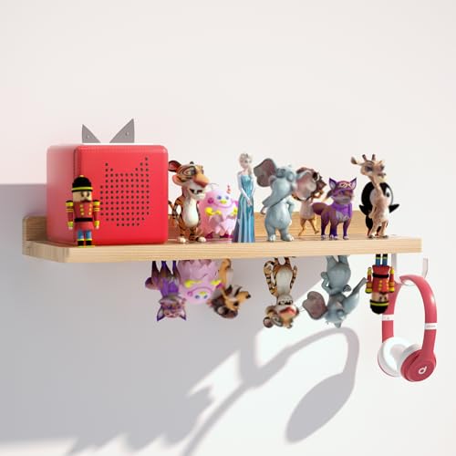 Magnetic Wooden Wall Shelf for Audio Figure Organizer and Charging Station