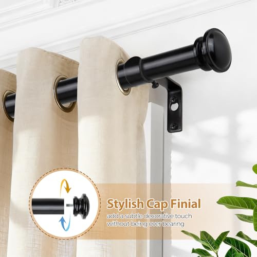 Adjustable Curtain Rod 32-58 Inch, Heavy Duty Drapery Rod, Black