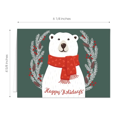 Canopy Street Polar Bear Holiday Card Pack - 25 Christmas Greeting Cards with Envelopes, Inside Verses, Happy Holidays, Cozy Winter Design