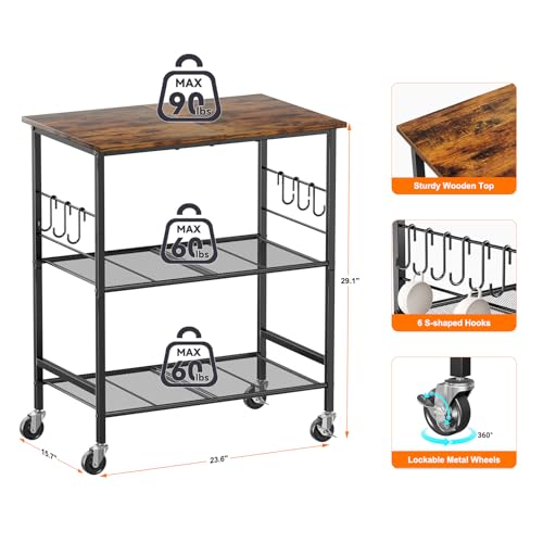 3-Tier Rolling Microwave Cart with Storage, Small Kitchen Island on Wheels