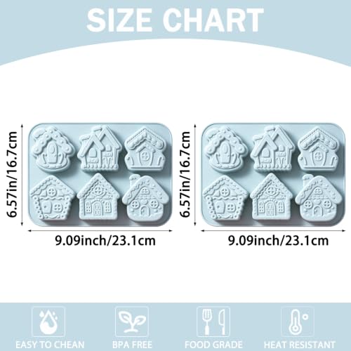 Vrthske Christmas Gingerbread House Silicone Molds Set of 2, 6-Cavity, Blue-R0323