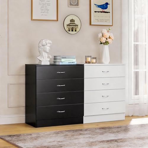 Modern 4-Drawer Dresser, White Minimalist Storage Chest for Bedroom