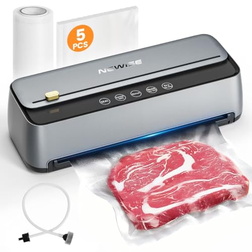 Newise 85KPa Vacuum Sealer for Food - Silver, 5 Modes, Built-in Cutter