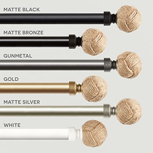 Adjustable 36-72" Curtain Rod with Rustic Rope Knot Finials, Matte White