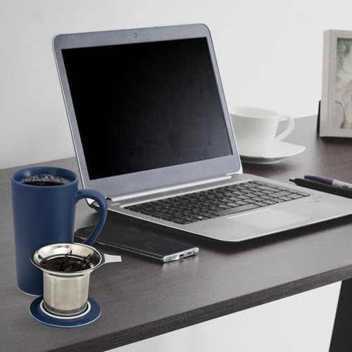 Blue 20 oz Tea Mug with Infuser & Lid - YINUOWEI Ceramic Coffee Cup