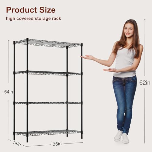 4-Tier Wire Shelf 36" x 14" x 54" Black Heavy-Duty Storage Rack