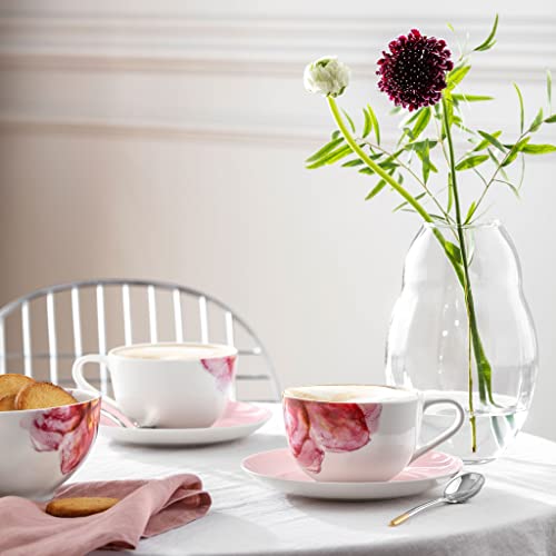 Villeroy & Boch Rose Garden Breakfast Cup & Saucer Set Pink, Premium Porcelain, Made in Germany, Classic Variant