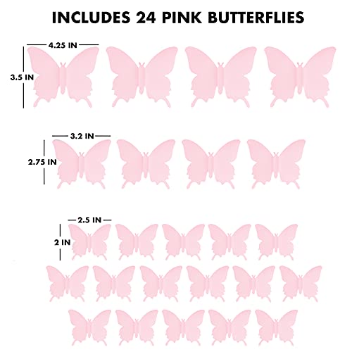 24-Piece Pink Butterfly Wall Decals - Pastel Aesthetic Room Decor