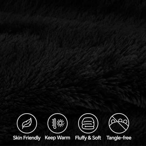 BEDELITE Black Faux Fur Comforter Set Queen - Fluffy Warm Cozy Bedding