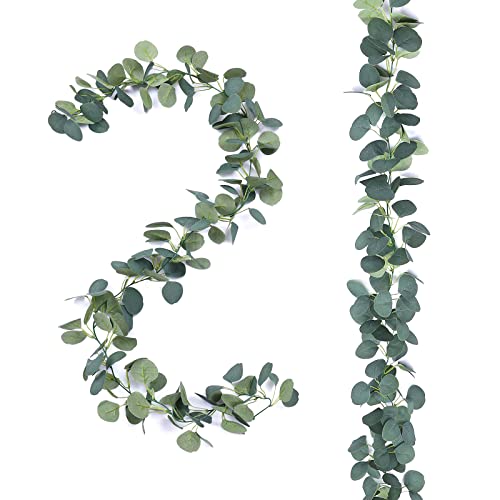 Artificial Eucalyptus Garland 12ft Set, Silk Silver Dollar Vines for Decor