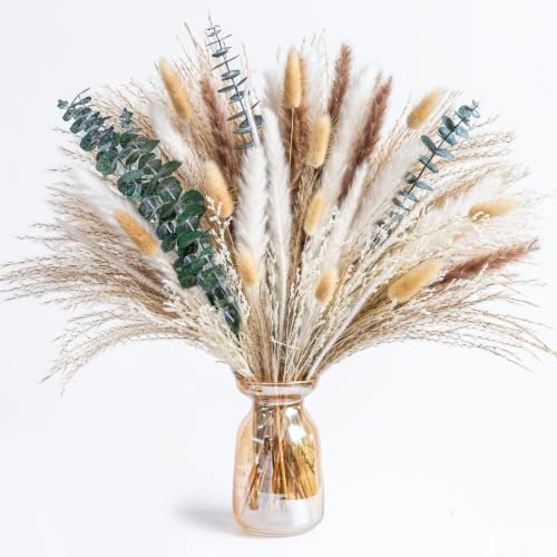 Dried Pampas Grass and Eucalyptus Bouquet for Boho Home Decor 17-Inch