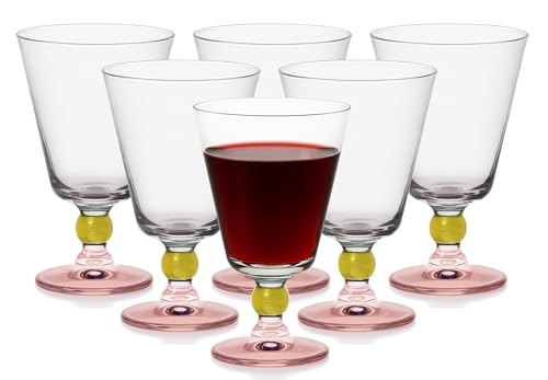 Decorative Wine Goblets with Rose Stem and Gold Ball Base - Set of 6