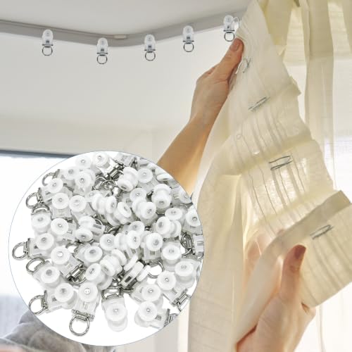 100 Pcs Heavy Duty Curtain Track Rollers with Metal Hooks for Ceiling Tracks
