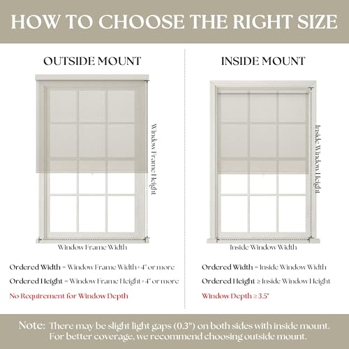 Cordless Blackout Roller Shades - 100% Linen, Free-Stop Design, 34" W x 72" H