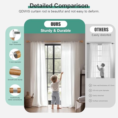 2-Pack Adjustable Wood Grain Curtain Rods, 48-84 Inch Heavy Duty Drapery Set