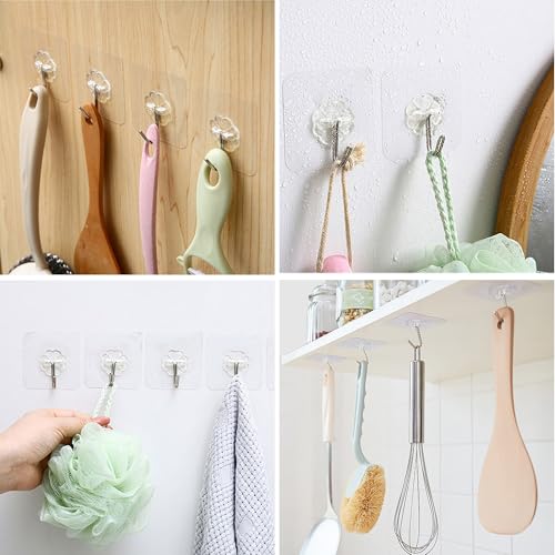 28 Pack Heavy Duty Adhesive Wall Hooks - Waterproof Clear Self-Stick Hooks