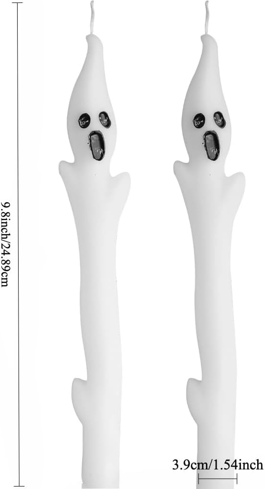 Skiennix Halloween Ghost Candles Set - Cute White Taper Candles with Spooky Faces | 2-Piece Decor for Parties & Haunted Houses