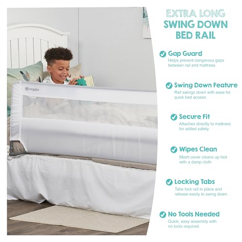 Regalo 54" Extra Long Swing Down Toddler Bed Rail Guard for Twin-Queen