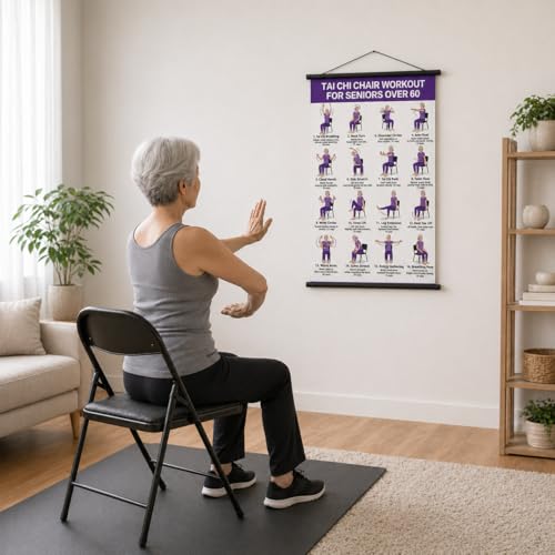 Lionpower Tai Chi Chair Workout Poster for Seniors - 16x24 Exercise Chart