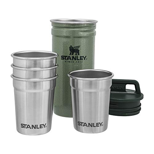 Stanley Adventure Shot Glass Set Hammertone Green - 4 Stainless Steel 2oz Travel Glasses with Carrying Case