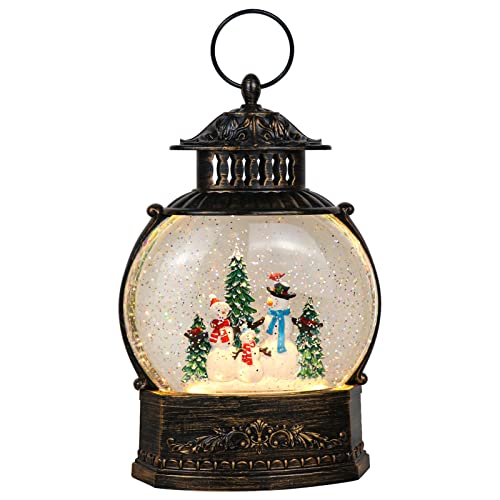 Snowman Musical Christmas Snow Globe Lantern with Timer & Swirling Glitter