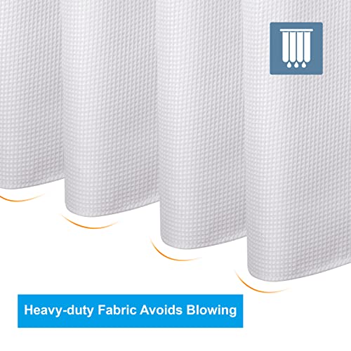 AmazerBath White Waffle Shower Curtain - Heavy Duty 240GSM Fabric
