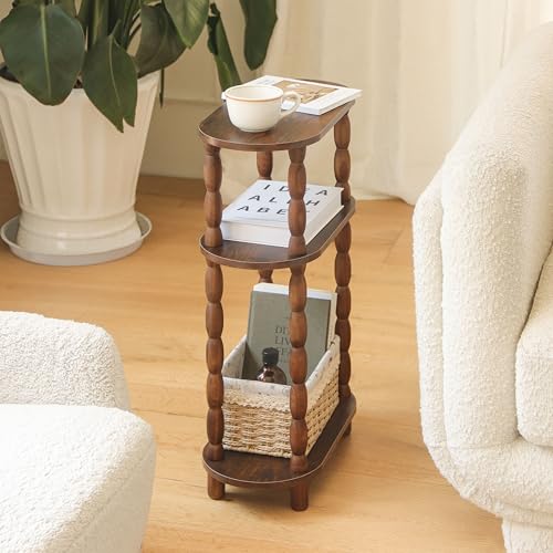 3-Tier Narrow Side Table, Skinny End Table for Small Spaces, Rustic Brown