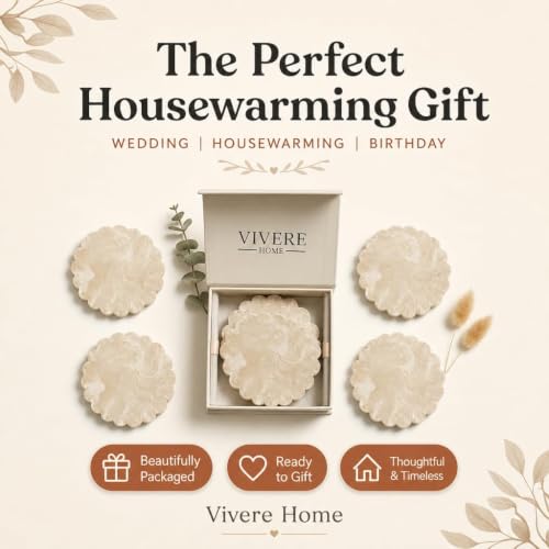 Vivere Home Concrete Stone Coasters Set of 4 - Non-Slip Drink Protectors for Coffee & Drinks