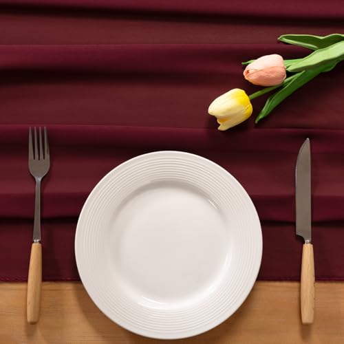 Burgundy Chiffon Table Runner 29 x 120 Inch Rustic Wedding Decor
