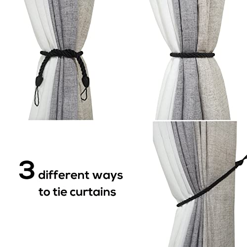 28-Inch Hand-Woven Curtain Tiebacks - Black Decorative Rope Holdbacks