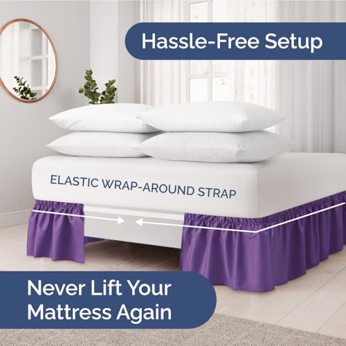 Full Size Wrap Around Bed Skirt with 2 Pillowcases - 18 Inch Drop, Purple