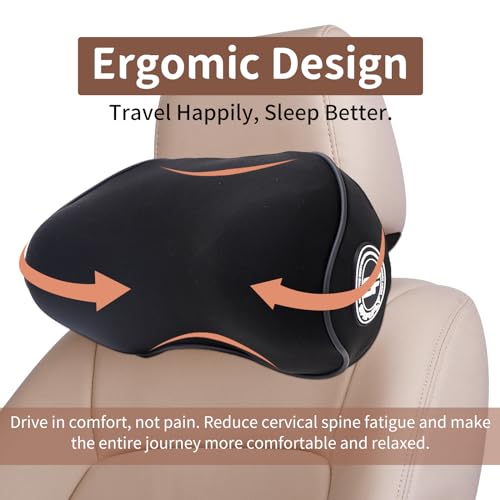 Memory Foam Car Headrest Pillow for Neck Support - 2 Pack with Sleep Masks