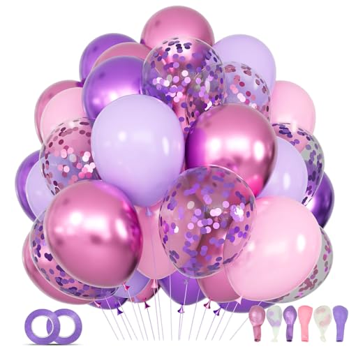 KUULBELA 68-Piece Pink and Purple Balloon Kit with Confetti and Ribbons