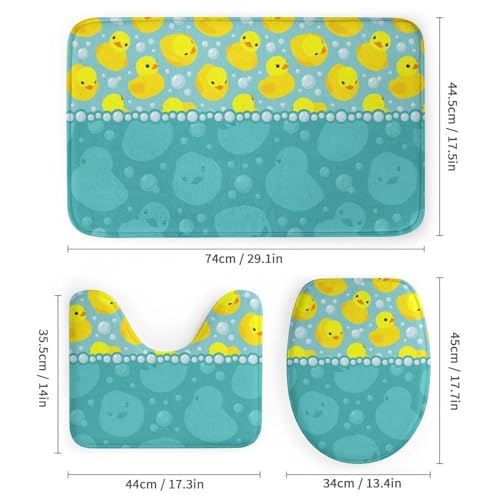 Yellow Rubber Duck 4-Piece Shower Curtain & Non-Slip Bath Rug Set