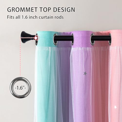 Rainbow Unicorn Blackout Curtains for Kids Bedroom - 34"x63"