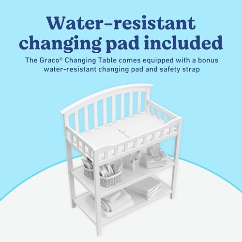 Nursery Changing Table with Storage Shelves and Water-Resistant Pad, White