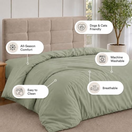 Egyptian Cotton Duvet Cover, Super King Size, Solid Sage Green