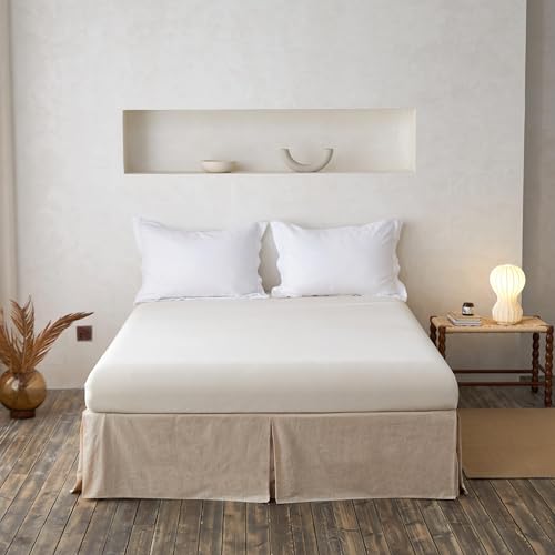 French Linen Blend Wrap Around Bed Skirt - 14-Inch Drop Queen Size