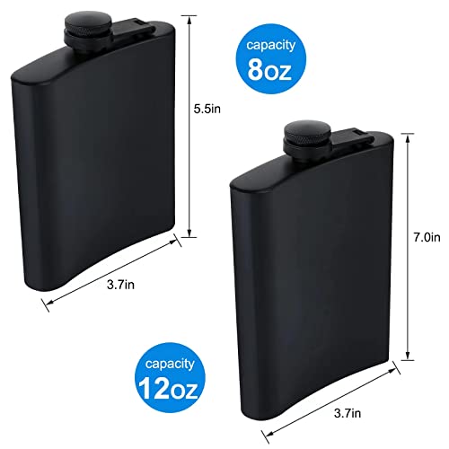 GADIEDIE 12oz + 8oz Stainless Steel Liquor Flasks Set with 2 Cups, Matte Black Leakproof Design, Wedding & Outdoor Gift