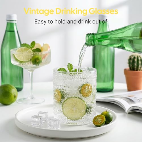 12-Piece Hobnail Drinking Glass Set, 10 oz Vintage Embossed Tumblers