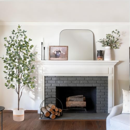 6FT Faux Eucalyptus Tree with Natural Wood Trunk & Planter