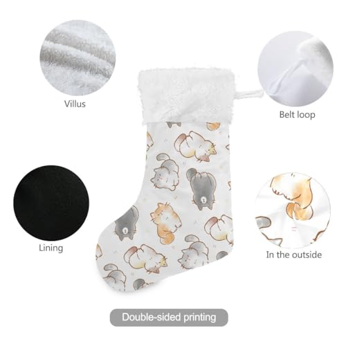 Cute Cats Christmas Stocking 18 Inch Large Soft Velvet Stocking with Plush Cuff