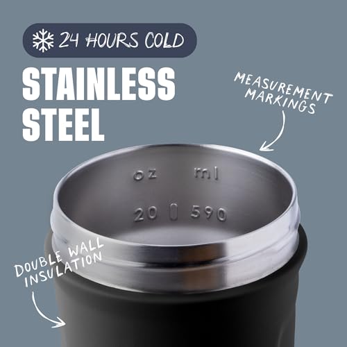 24 oz Insulated Stainless Steel Shaker Bottle with Wire Whisk - Black