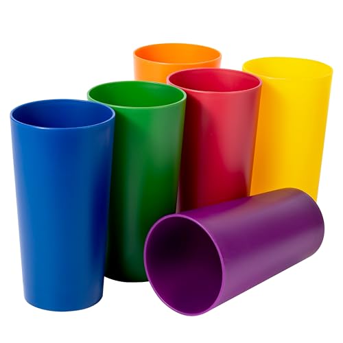 26oz Stackable Plastic Drinking Glasses, Shatter-Resistant Tumblers - Set of 6
