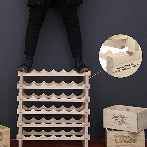 Stackable Solid Pine Wood Wine Rack - 60 Bottle Capacity, Natural Finish