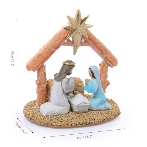 Lighted Nativity Scene Set, Hand-Painted Christmas Manger Figurine Display