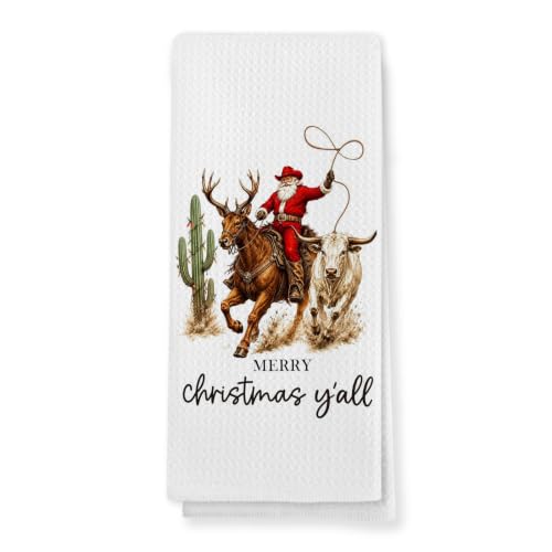 Western Christmas Cowboy Santa Kitchen Hand Towels 16x24 Inches