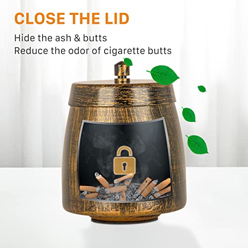 Small Retro Metal Ashtray with Lid - Windproof Outdoor Patio Ashtray