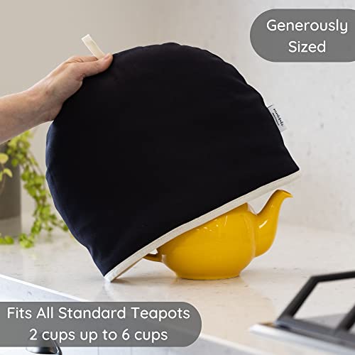 Large Insulated Tea Cozy, 100% Cotton Black Teapot Warmer Cover