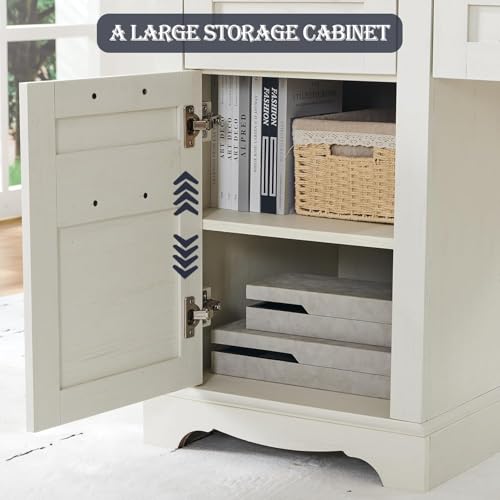60-Inch L-Shaped Executive Desk with Hutch, Farmhouse Storage Computer Desk